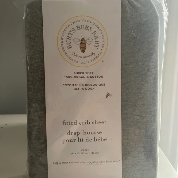 Set of 2- Burt's Bees Baby Organic Cotton Crib Sheet in Gray - Picture 1 of 2